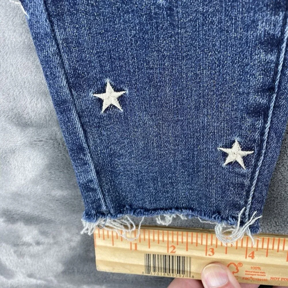 Judy Blue Jeans Womans 1/25 Star Embroidery High-Rise Skinny Raw Hem Whiskers - Picture 11 of 12